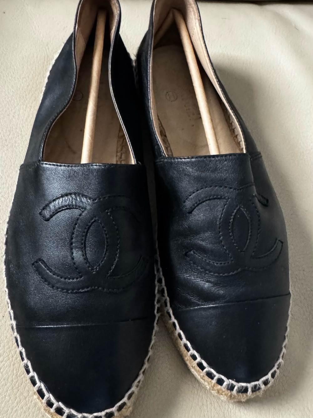 CHANEL Black Leather Espadrilles size 40
